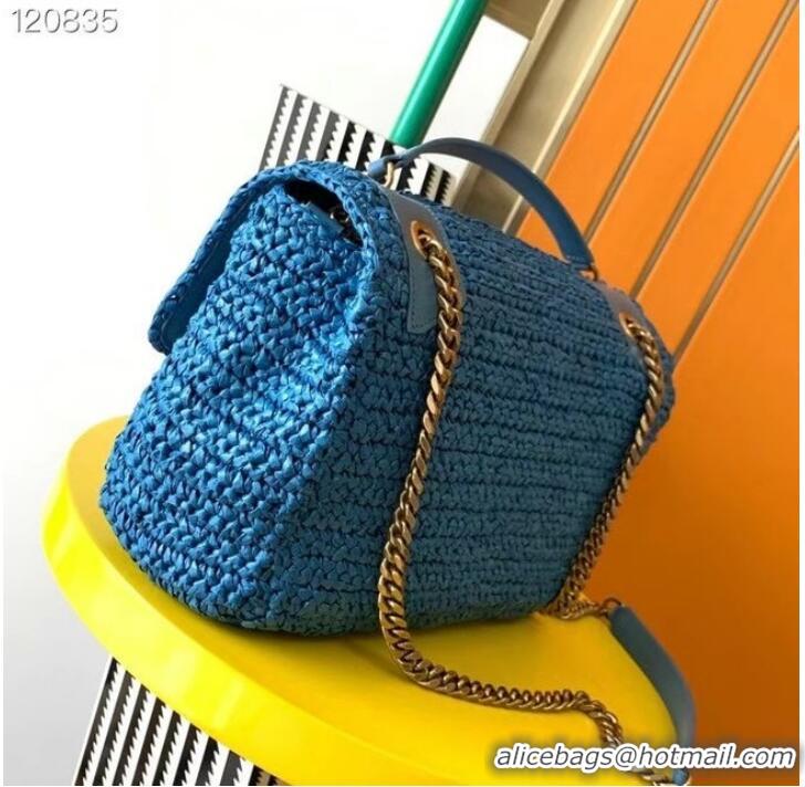 Pretty Style SAINT LAURENT NIKI MEDIUM CHAIN BAG IN RAFFIA 498894 Blue