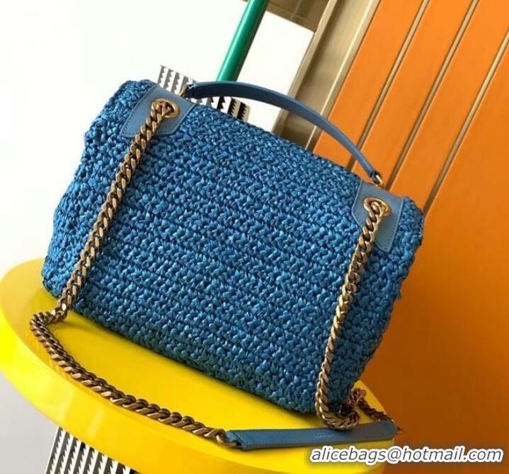 Pretty Style SAINT LAURENT NIKI MEDIUM CHAIN BAG IN RAFFIA 498894 Blue