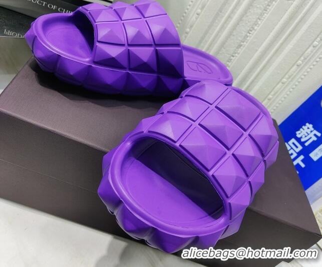 Discount Valentino Roman Stud Turtle Rubger Slide Sandals Purple 070445