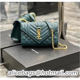 Promotional SAINT LAURENT MONOGRAM CHAIN WALLET IN MIX MATELASSE GRAIN DE POUDRE EMBOSSED LEATHER 620280 GREEN