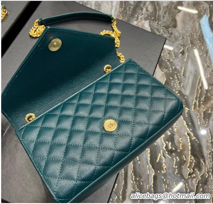 Promotional SAINT LAURENT MONOGRAM CHAIN WALLET IN MIX MATELASSE GRAIN DE POUDRE EMBOSSED LEATHER 620280 GREEN