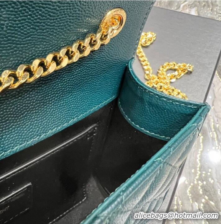 Promotional SAINT LAURENT MONOGRAM CHAIN WALLET IN MIX MATELASSE GRAIN DE POUDRE EMBOSSED LEATHER 620280 GREEN