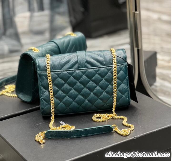 Promotional SAINT LAURENT MONOGRAM CHAIN WALLET IN MIX MATELASSE GRAIN DE POUDRE EMBOSSED LEATHER 620280 GREEN