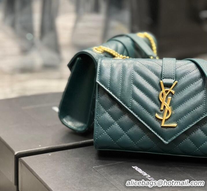 Promotional SAINT LAURENT MONOGRAM CHAIN WALLET IN MIX MATELASSE GRAIN DE POUDRE EMBOSSED LEATHER 620280 GREEN