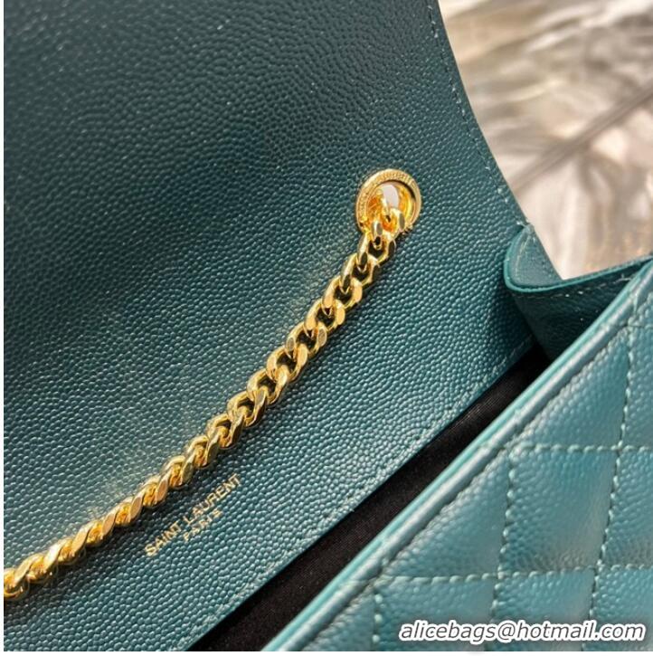 Promotional SAINT LAURENT MONOGRAM CHAIN WALLET IN MIX MATELASSE GRAIN DE POUDRE EMBOSSED LEATHER 620280 GREEN