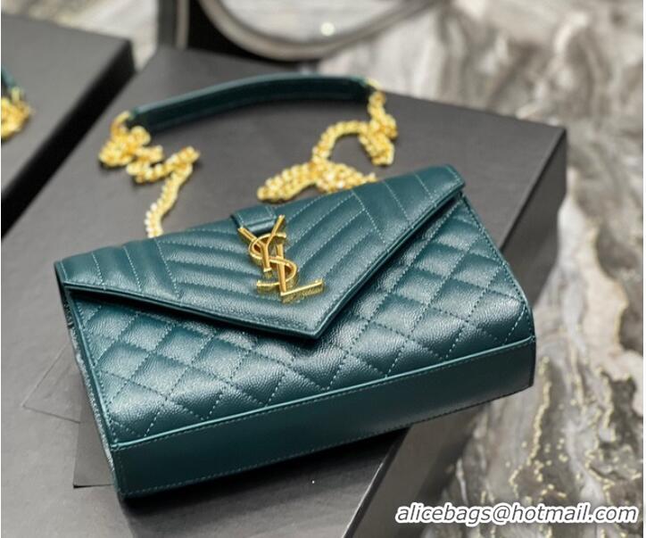 Promotional SAINT LAURENT MONOGRAM CHAIN WALLET IN MIX MATELASSE GRAIN DE POUDRE EMBOSSED LEATHER 620280 GREEN