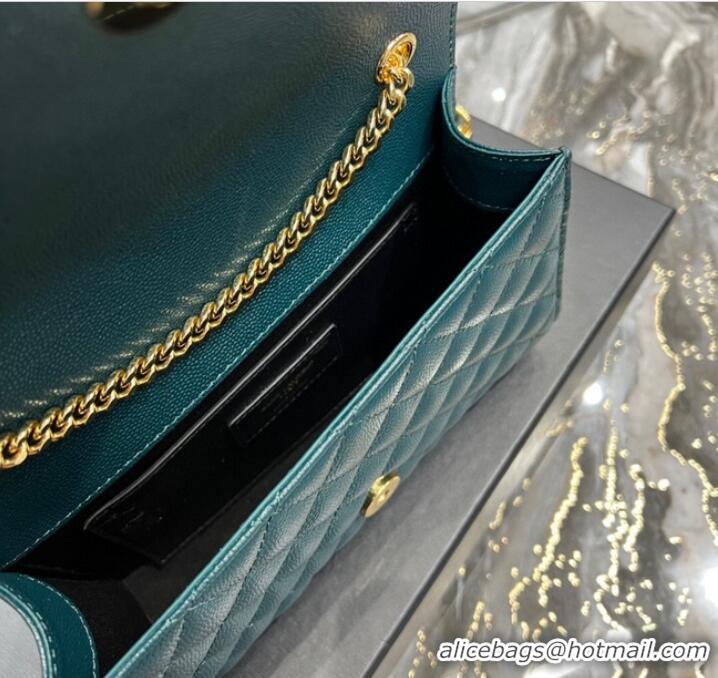 Promotional SAINT LAURENT MONOGRAM CHAIN WALLET IN MIX MATELASSE GRAIN DE POUDRE EMBOSSED LEATHER 620280 GREEN