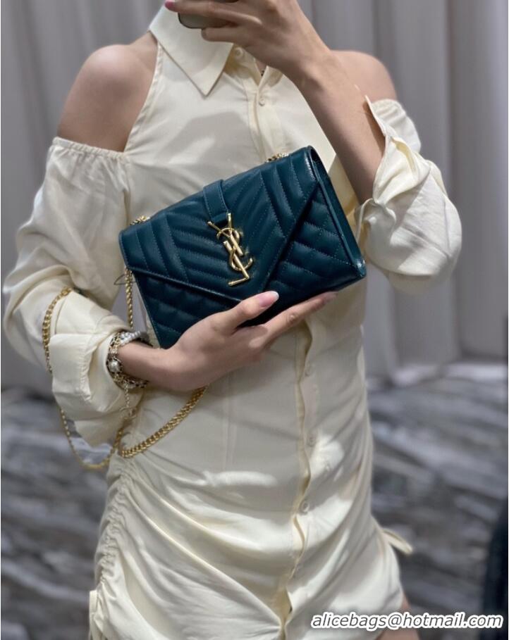 Promotional SAINT LAURENT MONOGRAM CHAIN WALLET IN MIX MATELASSE GRAIN DE POUDRE EMBOSSED LEATHER 620280 GREEN