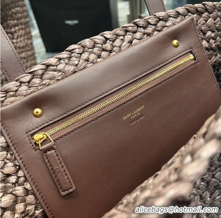 Discount SAINT LAURENT PANIER MEDIUM BAG IN RAFFIA 693242 Coffee