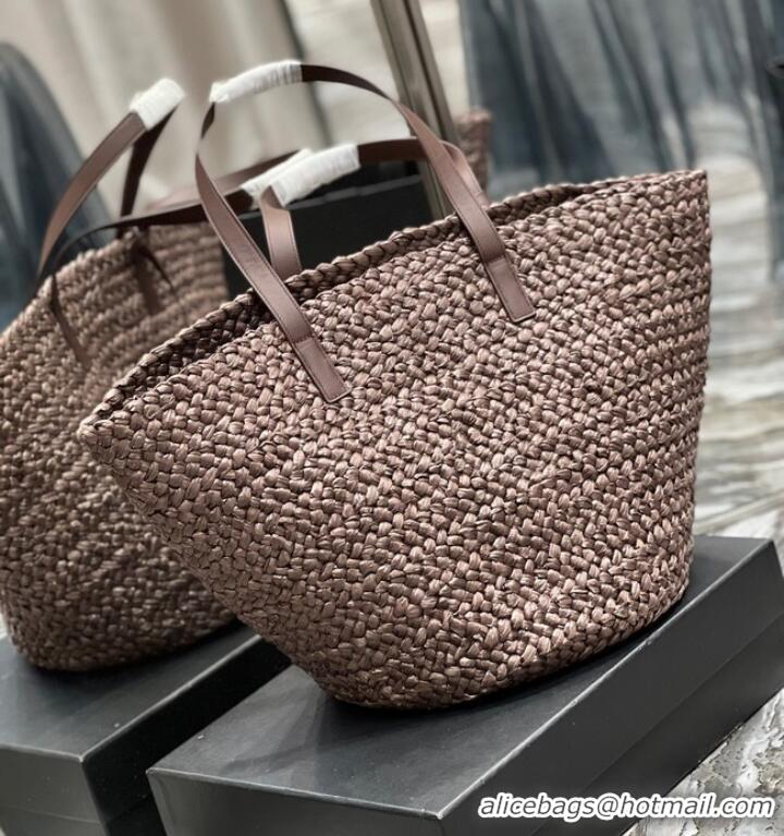 Discount SAINT LAURENT PANIER MEDIUM BAG IN RAFFIA 693242 Coffee