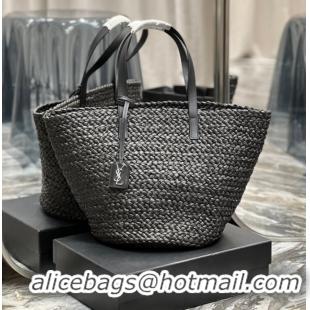 Unique Style SAINT LAURENT PANIER MEDIUM BAG IN RAFFIA 693242 BLACK