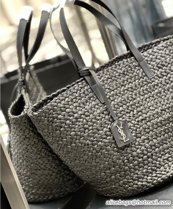 Unique Style SAINT LAURENT PANIER MEDIUM BAG IN RAFFIA 693242 BLACK