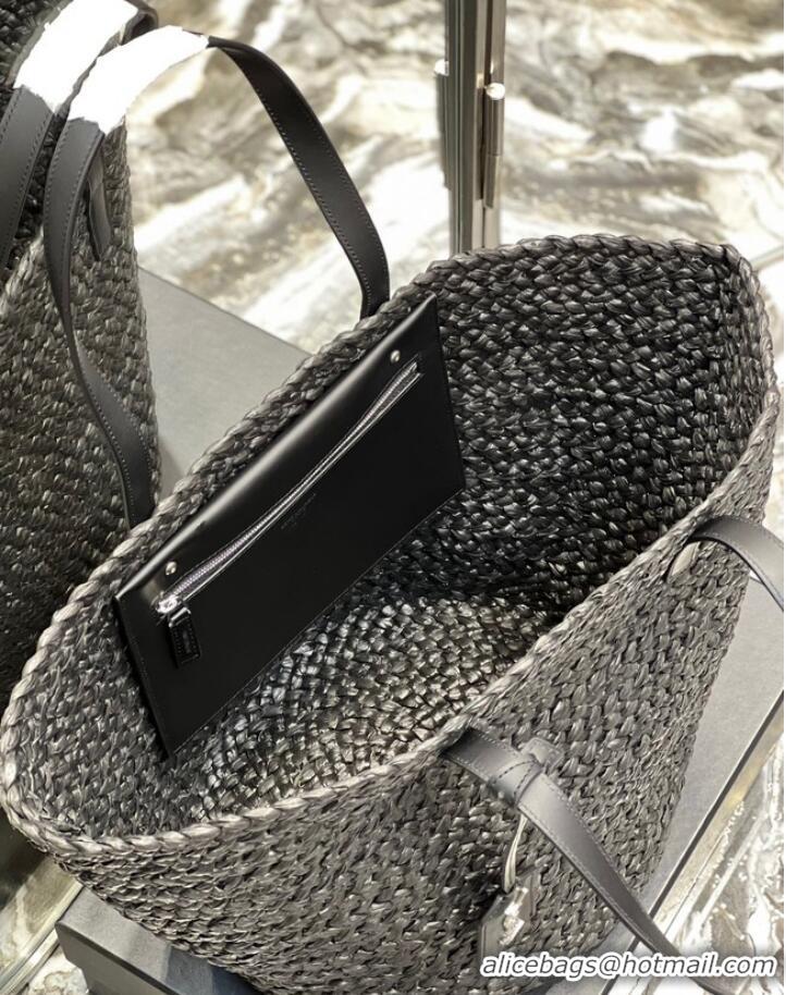 Unique Style SAINT LAURENT PANIER MEDIUM BAG IN RAFFIA 693242 BLACK