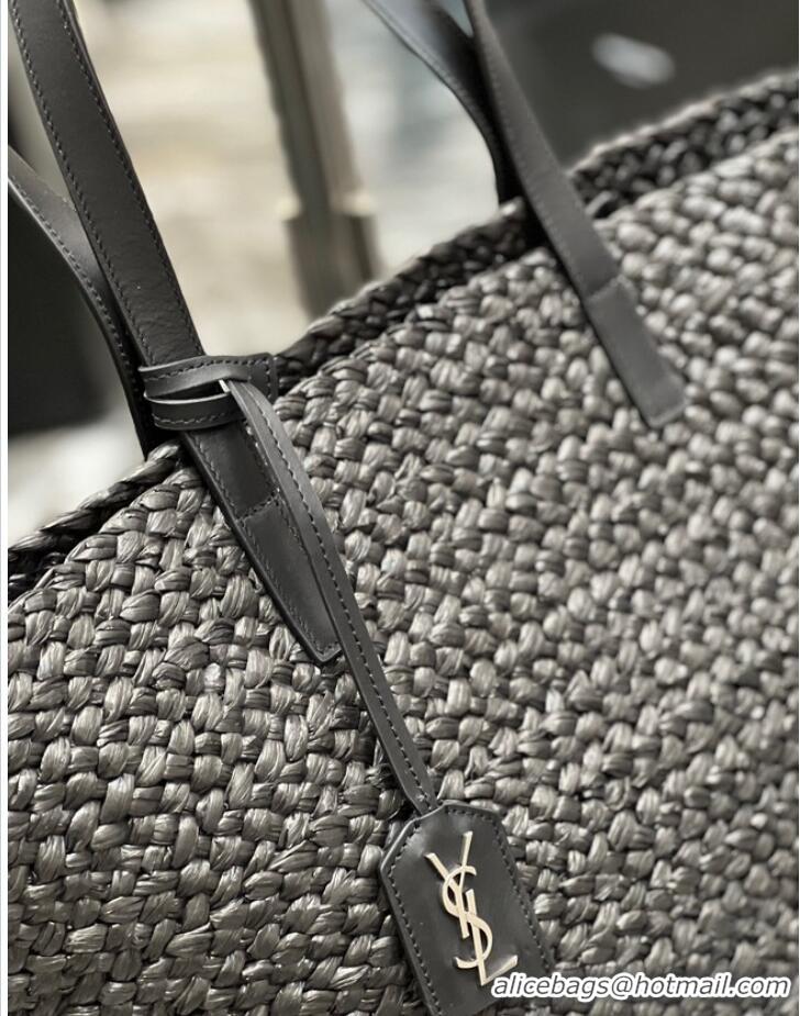 Unique Style SAINT LAURENT PANIER MEDIUM BAG IN RAFFIA 693242 BLACK