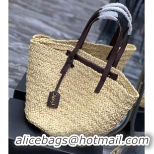 Cheapest SAINT LAURENT PANIER MEDIUM BAG IN RAFFIA 693242 IVORY