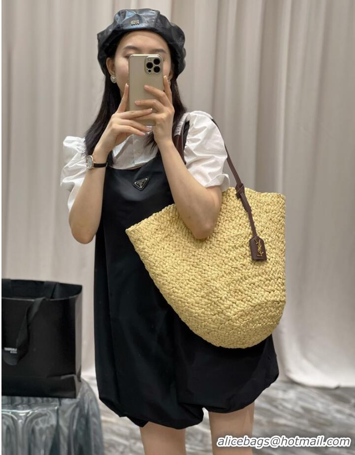 Cheapest SAINT LAURENT PANIER MEDIUM BAG IN RAFFIA 693242 IVORY