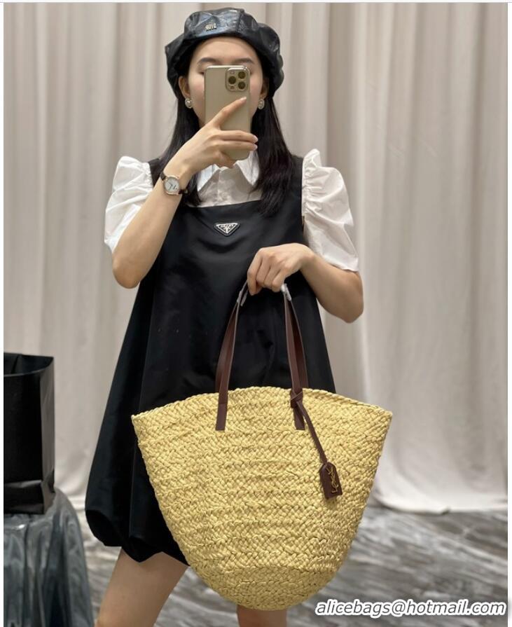 Cheapest SAINT LAURENT PANIER MEDIUM BAG IN RAFFIA 693242 IVORY