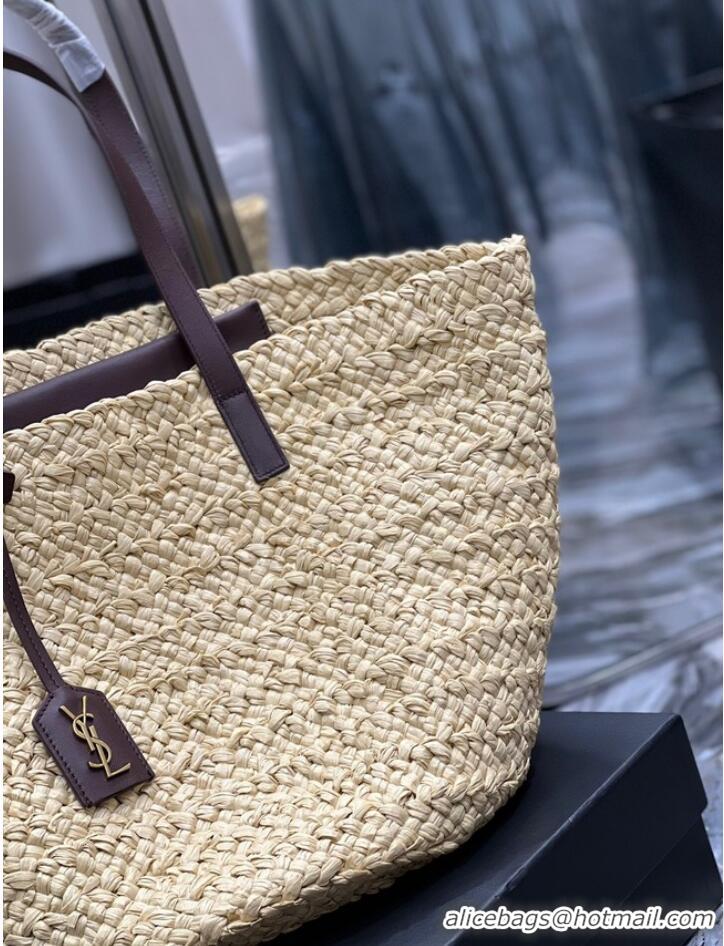 Cheapest SAINT LAURENT PANIER MEDIUM BAG IN RAFFIA 693242 IVORY