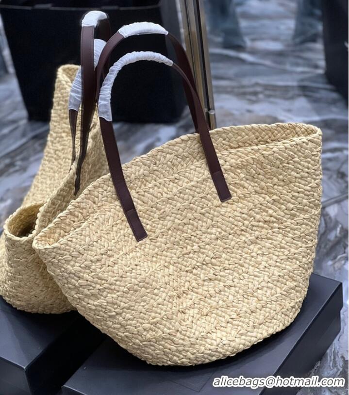 Cheapest SAINT LAURENT PANIER MEDIUM BAG IN RAFFIA 693242 IVORY