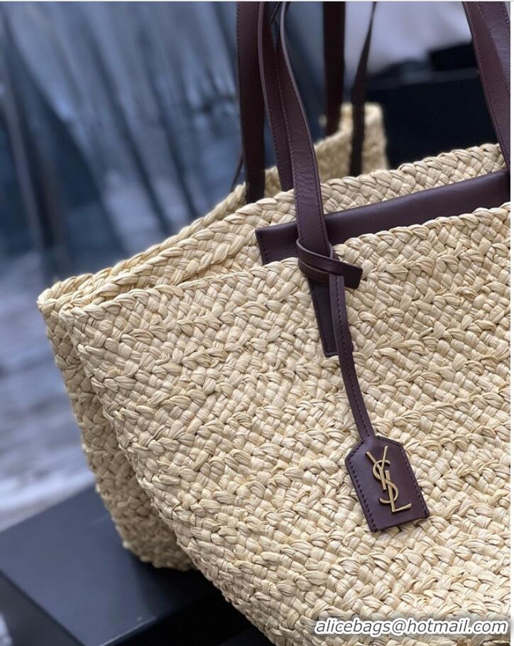 Cheapest SAINT LAURENT PANIER MEDIUM BAG IN RAFFIA 693242 IVORY