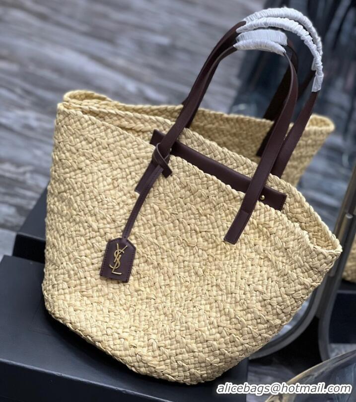 Cheapest SAINT LAURENT PANIER MEDIUM BAG IN RAFFIA 693242 IVORY