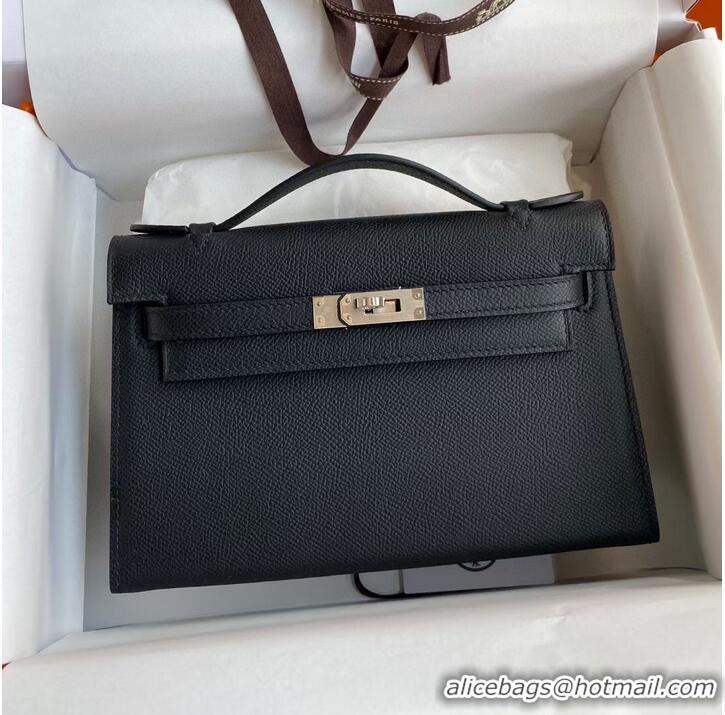 Well Crafted Hermes Kelly 22cm Tote Bag Original Leather KL22 Black Silver