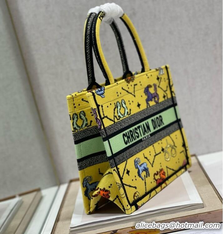 Super Quality SMALL DIOR BOOK TOTE Yellow Multicolor Dior Pixel Zodiac Embroidery M1265ZRTY