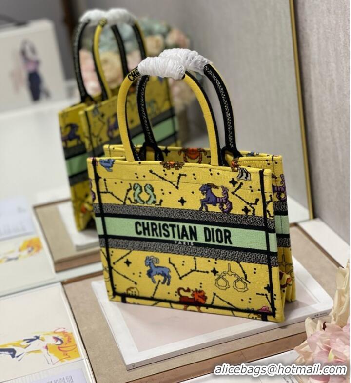 Super Quality SMALL DIOR BOOK TOTE Yellow Multicolor Dior Pixel Zodiac Embroidery M1265ZRTY