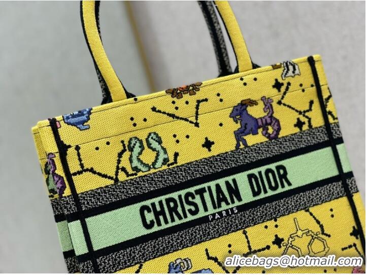 Super Quality SMALL DIOR BOOK TOTE Yellow Multicolor Dior Pixel Zodiac Embroidery M1265ZRTY