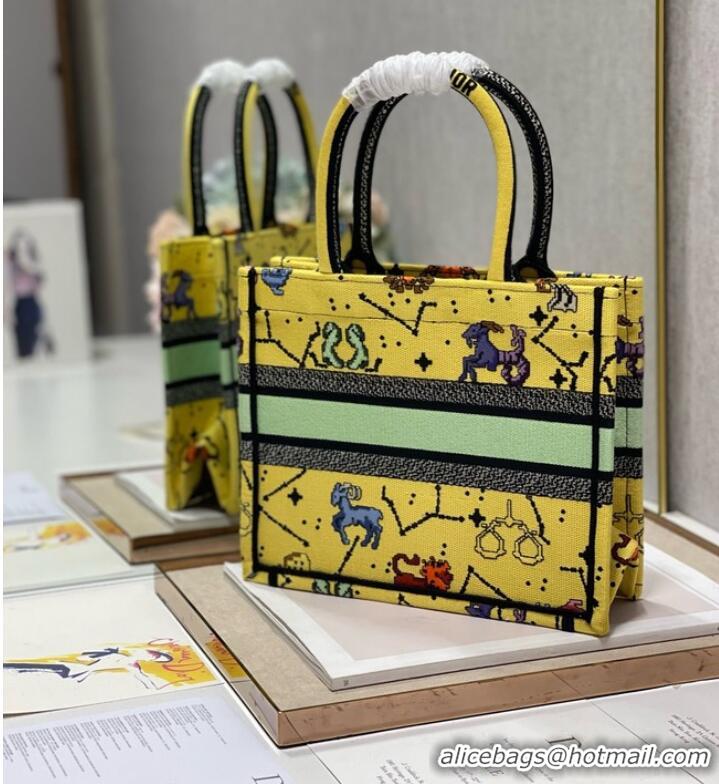 Super Quality SMALL DIOR BOOK TOTE Yellow Multicolor Dior Pixel Zodiac Embroidery M1265ZRTY