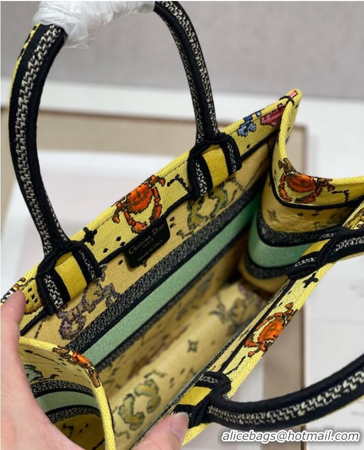 Super Quality SMALL DIOR BOOK TOTE Yellow Multicolor Dior Pixel Zodiac Embroidery M1265ZRTY