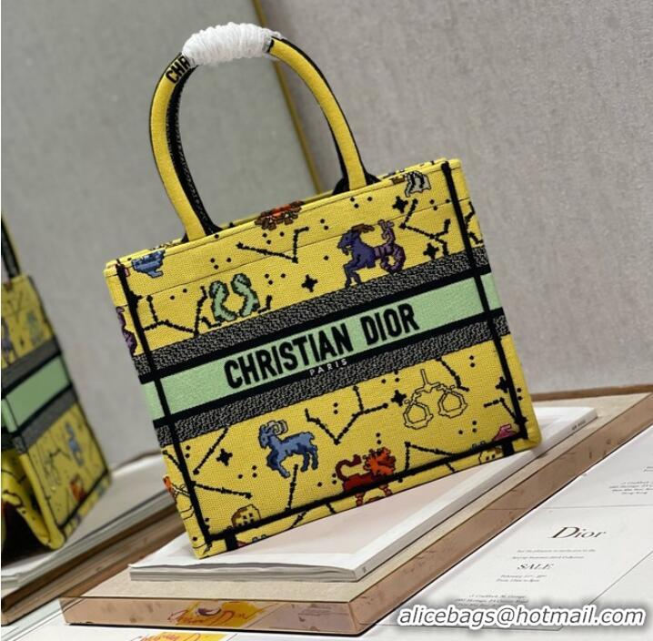 Super Quality SMALL DIOR BOOK TOTE Yellow Multicolor Dior Pixel Zodiac Embroidery M1265ZRTY