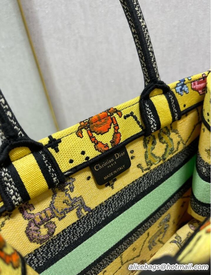 Super Quality SMALL DIOR BOOK TOTE Yellow Multicolor Dior Pixel Zodiac Embroidery M1265ZRTY