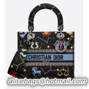 Inexpensive MEDIUM LADY D-LITE BAG Black Multicolor Dior Pixel Zodiac Embroidery M0565BRTY