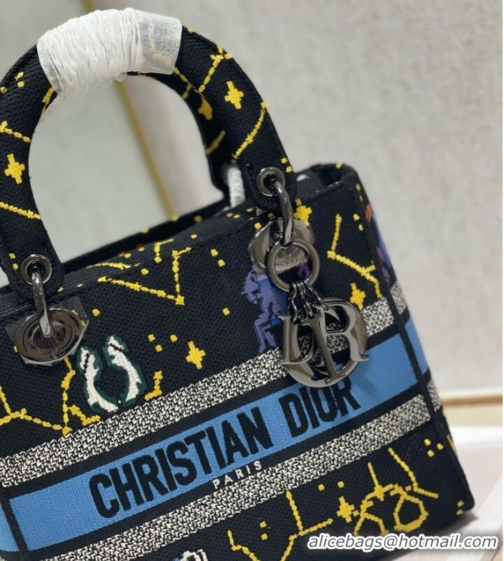 Inexpensive MEDIUM LADY D-LITE BAG Black Multicolor Dior Pixel Zodiac Embroidery M0565BRTY