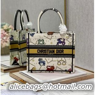 Top Quality SMALL DIOR BOOK TOTE Latte Multicolor Dior Pixel Zodiac Embroidery M1265ZRTY