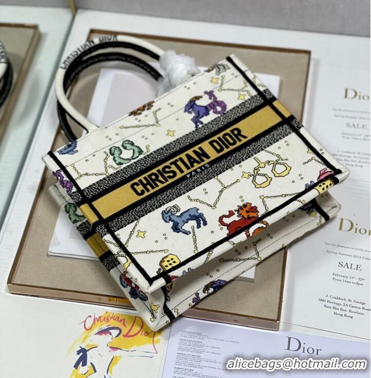 Top Quality SMALL DIOR BOOK TOTE Latte Multicolor Dior Pixel Zodiac Embroidery M1265ZRTY