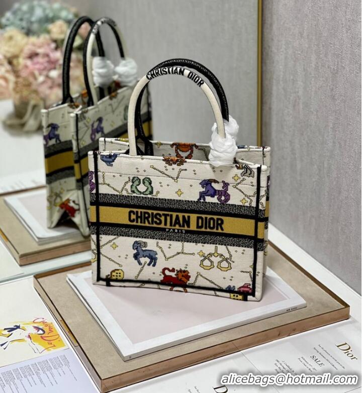 Top Quality SMALL DIOR BOOK TOTE Latte Multicolor Dior Pixel Zodiac Embroidery M1265ZRTY