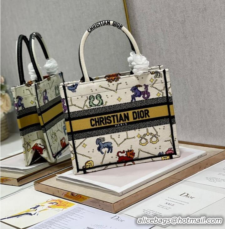 Top Quality SMALL DIOR BOOK TOTE Latte Multicolor Dior Pixel Zodiac Embroidery M1265ZRTY