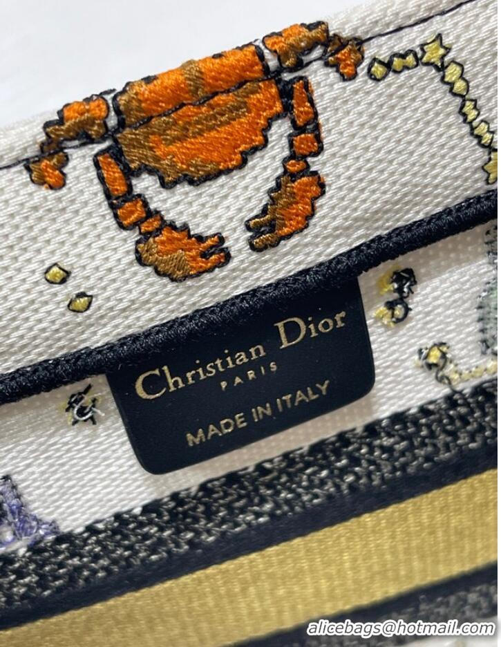 Top Quality SMALL DIOR BOOK TOTE Latte Multicolor Dior Pixel Zodiac Embroidery M1265ZRTY