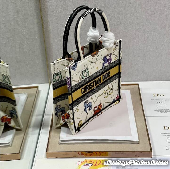 Top Quality SMALL DIOR BOOK TOTE Latte Multicolor Dior Pixel Zodiac Embroidery M1265ZRTY