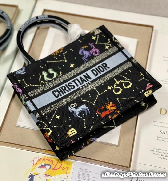 Good Product SMALL DIOR BOOK TOTE Black Multicolor Dior Pixel Zodiac Embroidery M1265ZRTY