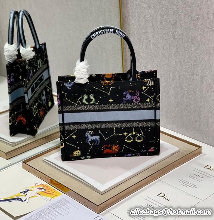 Good Product SMALL DIOR BOOK TOTE Black Multicolor Dior Pixel Zodiac Embroidery M1265ZRTY