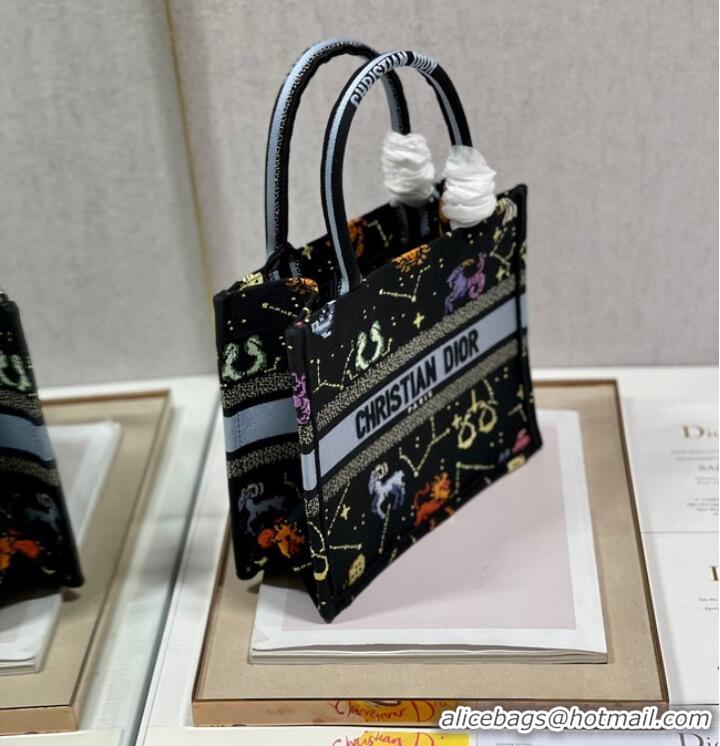 Good Product SMALL DIOR BOOK TOTE Black Multicolor Dior Pixel Zodiac Embroidery M1265ZRTY