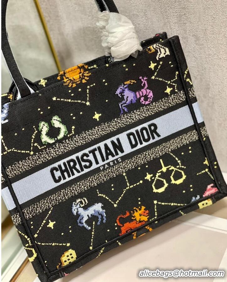 Good Product SMALL DIOR BOOK TOTE Black Multicolor Dior Pixel Zodiac Embroidery M1265ZRTY