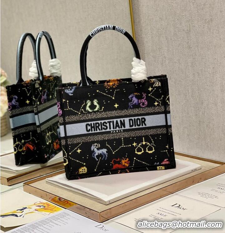 Good Product SMALL DIOR BOOK TOTE Black Multicolor Dior Pixel Zodiac Embroidery M1265ZRTY