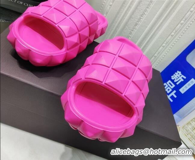 Luxury Valentino Roman Stud Turtle Rubger Slide Sandals Pink 070446