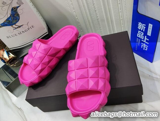 Luxury Valentino Roman Stud Turtle Rubger Slide Sandals Pink 070446