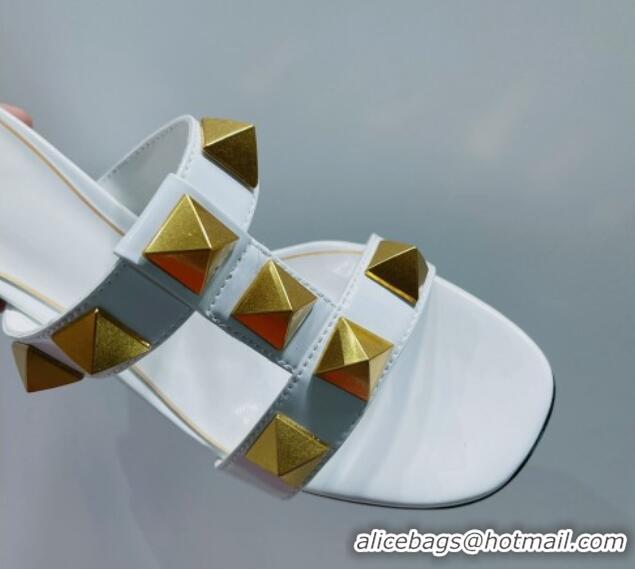 Top Grade Valentino Roman Stud Leather Medium Heel Slide Sandals 4.5cm White 070454