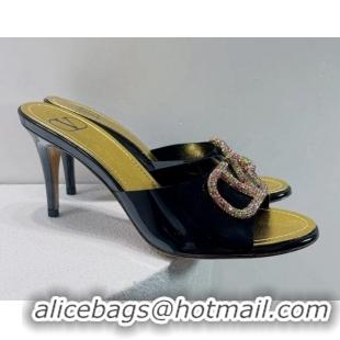 Best Grade Valentino VLogo Crystal PVC Heel Slide Sandals 8cm Black 070457